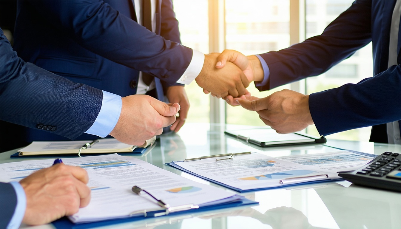 Team negotiating commercial contracts in a business setting